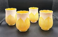 4 BEAUTIFUL QUEZAL Iridescent Pulled Feather Signed Art Glass Lamp Shades