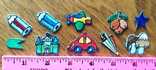 10 mini iron-on patches for crafts, clothes, etc.: Castle, Mushrooms, Airplane,