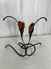 SIGNED Vintage Jack Brubaker Iron Calla Lilly Sculpture Candle Holder Pair 14”