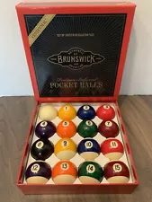 Vintage Brunswick Billiard Balls Complete Set in Centennial Box 2 1/4 in