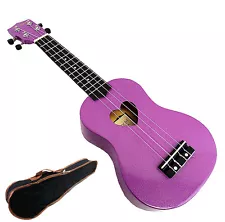 Beautiful Purple with Heart Hole - 21" Soprano Wooden Ukulele & Carrying Bag