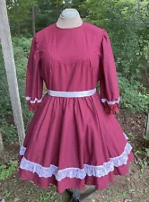 Vtg Hand Made Burgundy Full Gathered Skirt Square Dance Dress 44 Bust Size 18 20