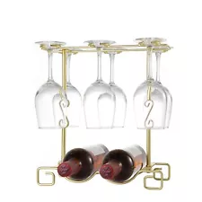 Wine Glass Holder Freestanding Table Top Goblets Metal Storage Rack For 2 Bottle