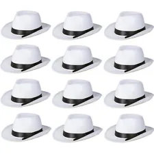 10 x White Gangster Hats Al Capone Trilby Smooth Criminal Michael Jackson Hat