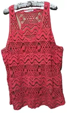 Maurice’s Top 2 Coral Pink Open Crochet Tank Boho Hippie Sleeveless Shirt