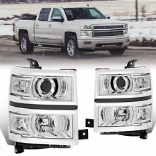 Projector Headlight For 2014-2015 Chevy Silverado 1500 Chrome Left and Right USA