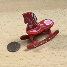 Artisan Dollhouse Miniature Rocking Horse Red Painted Kids Room Toy Decor