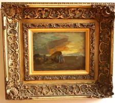 CHARLES MILLER 1842-1922 SUNSET HARVEST & HORSE AMERICAN ANTIQUE Oil Painting