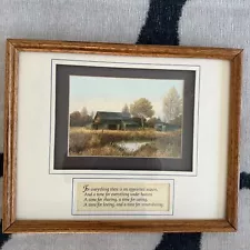 1970s Gene Speck Wood Framed Old Barn Farm Landscape Matted Framed Print .