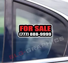 (2) For Sale & Phone Number Ad Print Sign Car Truck SUV Decal Graphic Sticker