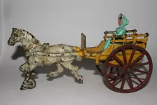 Early 1900's Cast Iron Horse Drawn Buggy with Woman Driver, Original