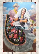 1950s Mexican art by EDUARDO CATANO Mexico dancer metal tin sign signs sale