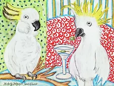 Cockatoo drinking a Martini ACEO 2.5 x 3.5 Miniature Pop Art Card Print Parrot