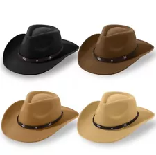 4 Pcs Classic Western Cowboy Hat Men Felt Wide Brim Cowgirl Hats Unisex