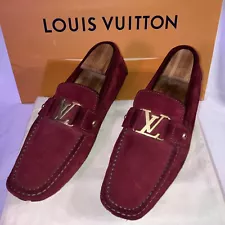 LOUIS VUITTON MONTE CARLO RED SUEDE MEN LOAFERS SIZE 10.5 .