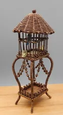 Vtg OOAK Victorian Wicker Bird Cage w Parakeet Artisan Dollhouse Miniature 1:12