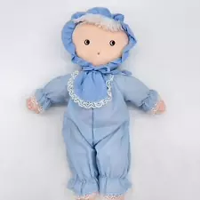 Vintage Dayton Hudson 16" Blue Cloth Doll Bonnet Lace Bib for Target White Hair