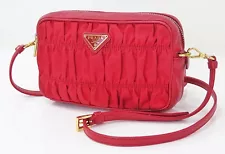 Authentic PRADA Red Nylon and Leather Shoulder Crossbody Bag Purse #58086