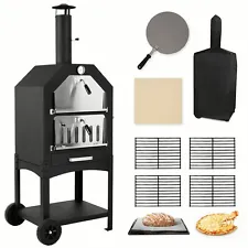 Wood Fired Pizza Oven Pizza Maker Grill with Wheels Waterproof Cover Outdoor