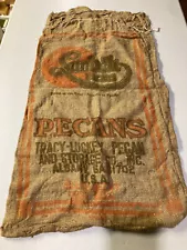 Antique/Vintage Sunbelt Pecans large Burlap Bag Sack w/metal inspection tag