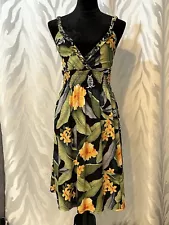 Aloha Fashion Designed In Hawai’i Hibiscus/Ti Leaf Design Fitted Sun Dress Med.