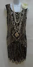 1920's Style Gatsby Vintage Look Charleston Sequin Beaded Flapper Dress Size 16