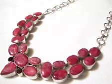 ARTISAN GENUINE ROUGH CUT RUBY & GARNET SILVER PLATED MULTI STONE NECKLACE