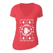 Womens Merry Chrithmith Ugly Christmas Sweater Mike Tyson Funny V-neck T-shirt