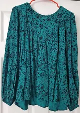 Knox Rose XXL Teal Floral Long Sleeve Blouse