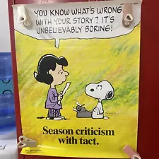 Vtg Snoopy Poster 22"x17 Lucy & Snoopy “Season Criticism With Tact”