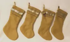 World Market Christmas Stockings Tan Beige Burlap Style 100% Jute Lot Of 4 Lined