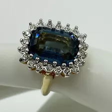 18K Gold Ring “Princess Diana" Inspired Faux Sapphire Size 5.5 US