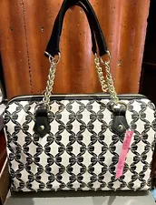 Betsey Johnson Large Candy Ribbons Studded Chain Accent Top Handle Satchel Tote