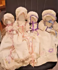 Vintage Faceless PIllow Case Dolls Handmade, approx 32" embroidered, lot of 4