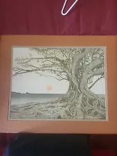 Vtg 1976 MICHAEL ARTH "Tropical Fig Tree" Lithograph (31"×27) Framed & Matted