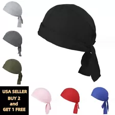 Solid Color Motorcycle Wrap Biker Du Do Black Doo Rag Head Skull Cap Durag