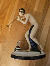 Vintage Royal Dux Porcelain Statue Figurine Snake Charmer Art Great Condition