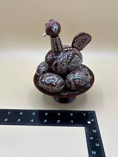 Ukrainian Hand Painted Wooden Chicken and Eggs on Pedestal