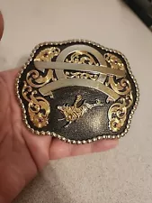 Vtg Montana Silversmiths LARGE HEAVY Bull Riding Western Rodeo Belt Buckle