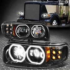 [FULL LED] For 08-22 Peterbilt 388 389 567 Halo DRL Projector Headlights Black (For: 2021 Peterbilt 389)