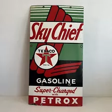 Vtg 1955 Texaco Sky Chief Gasoline Porcelain Sign Gas Pump Plate 22.25 ” 3-4-55