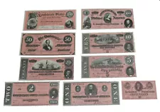 American Civil War Replica Confederate Currency Paper Money { Issue Of 1864 }