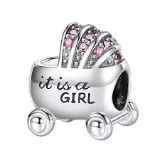 It is a Girl Baby Carriage Buggy Charm For Bracelet S925 Sterling Silver