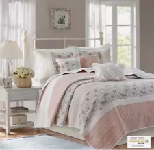 Madison Park Blush 6 Piece Cotton Percale Quilt Set Retail, ON SALE