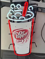 Used - Dr Pepper cup neon - Cool - Red Straw - Office Garage She Shed Kitchen