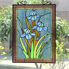 Antique Vintage Style 25" Iris Stained Glass Window Hanging Panel Suncatcher