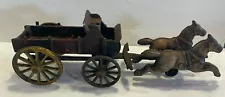 Vtg Cast Iron Toy Horse Drawn Farm Wagon Buckboard Logging Americana Antique