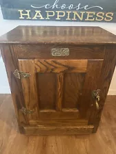 White Clad Oak Wood Ice Box Nightstand Cabinet Chest End Table Vintage