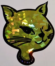 CAT HEAD--LITE GREEN-NEW-Vintage(1997)Prismatic Vending Machine Sticker(#219)