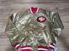 90's OG SAN FRANCISCO 49ERS GOLD SATIN STARTER Men Size L Large JACKET NFL